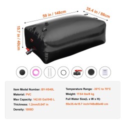 Vesipussi 1000D PVC 540 l taitettava ei juomakelpoiselle vedelle