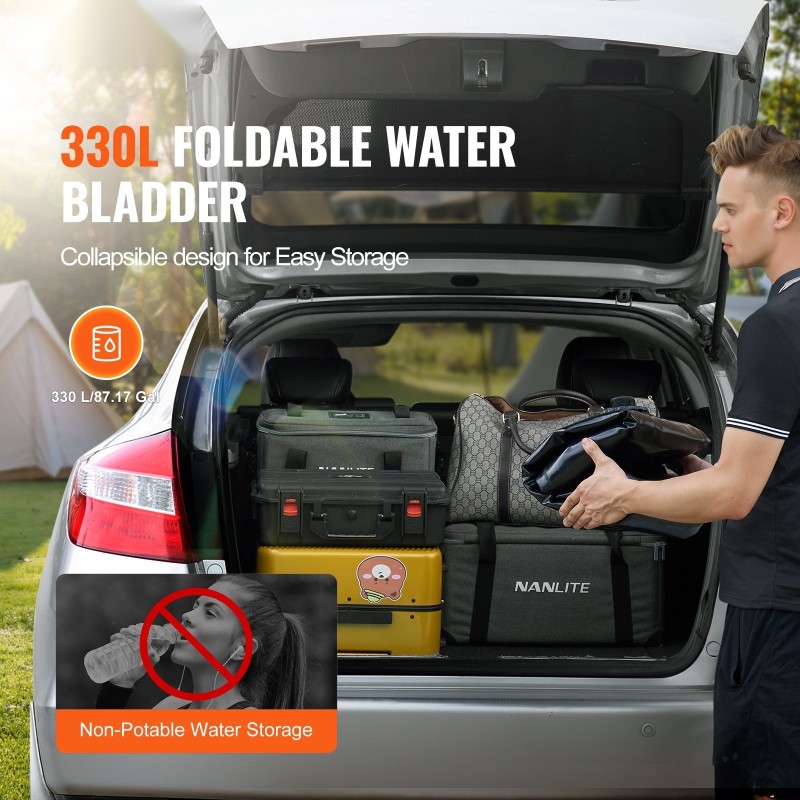 Taitettava vesipussi 330 l PVC-materiaali 1,2 mm sadeveden keräykseen