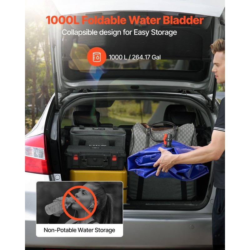 Taitettava vesisäiliöpussi 1000 l PVC-muovi 1000D kaksikerroksinen puutarha leirintä asuntoauto