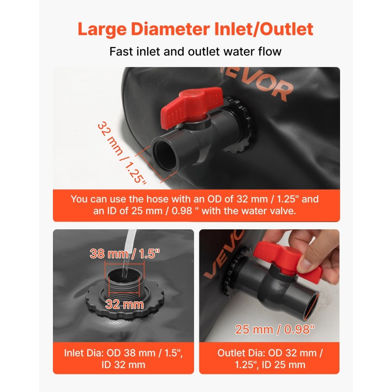 Veden varastointisäiliö 1000 l 1000D PVC-muovi kokoontaitettava musta puutarha leirintä matkailuauto hätäkäyttöön