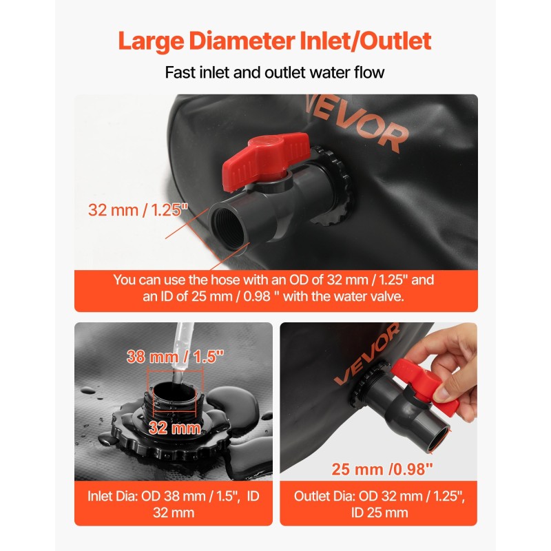 Taitettava vesipussi 113 l 1000D kaksikerroksinen PVC leirintään matkailuajoneuvoihin