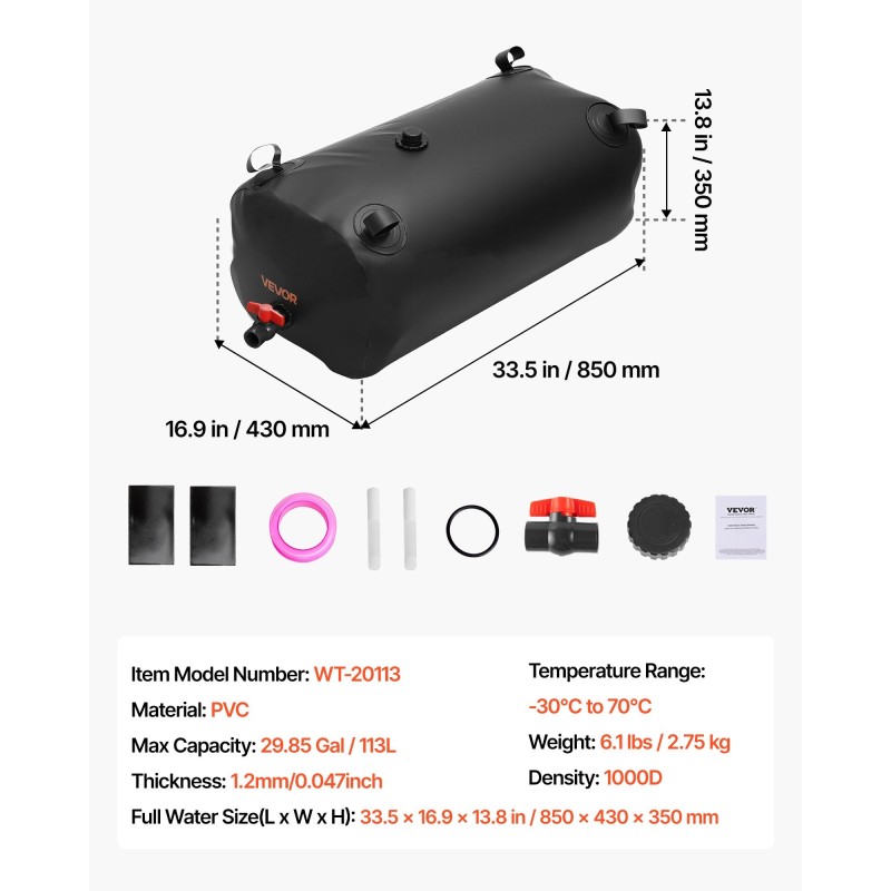 Taitettava vesipussi 113 l 1000D kaksikerroksinen PVC leirintään matkailuajoneuvoihin