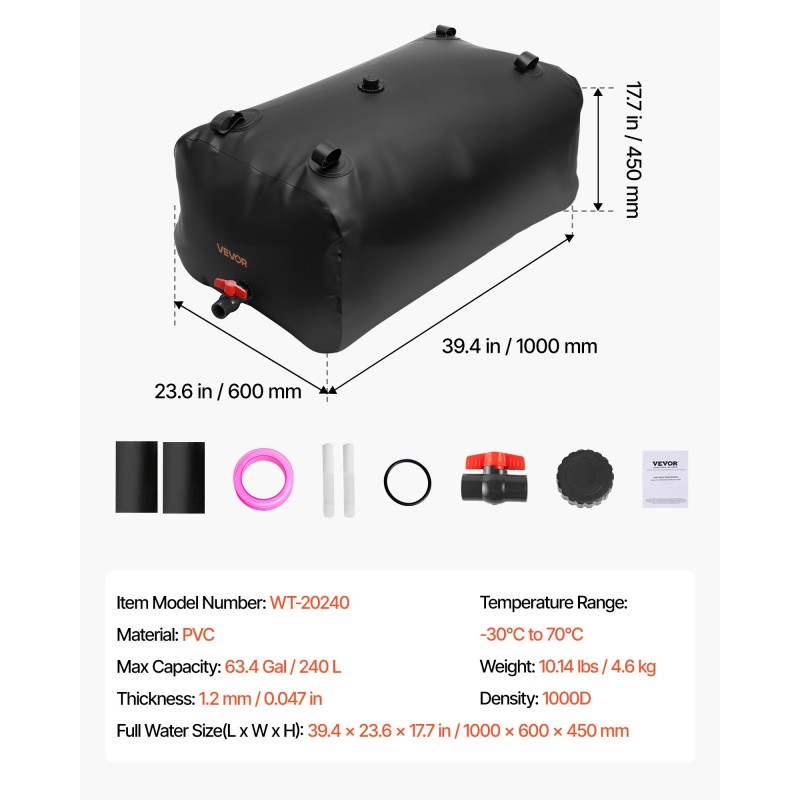 Taittuva vesisäiliö 200 l 1000D kaksikerroksinen PVC leirintään puutarhaan hätävesivarastoksi