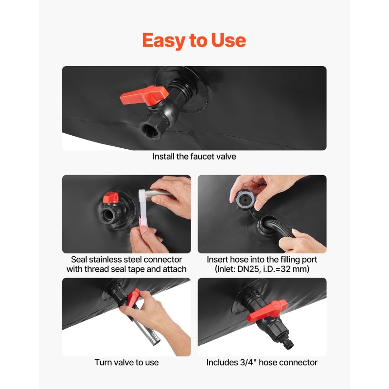 Pussimallinen vesisäiliö PVC-muovinen 540 l taitettava vuototiivis musta