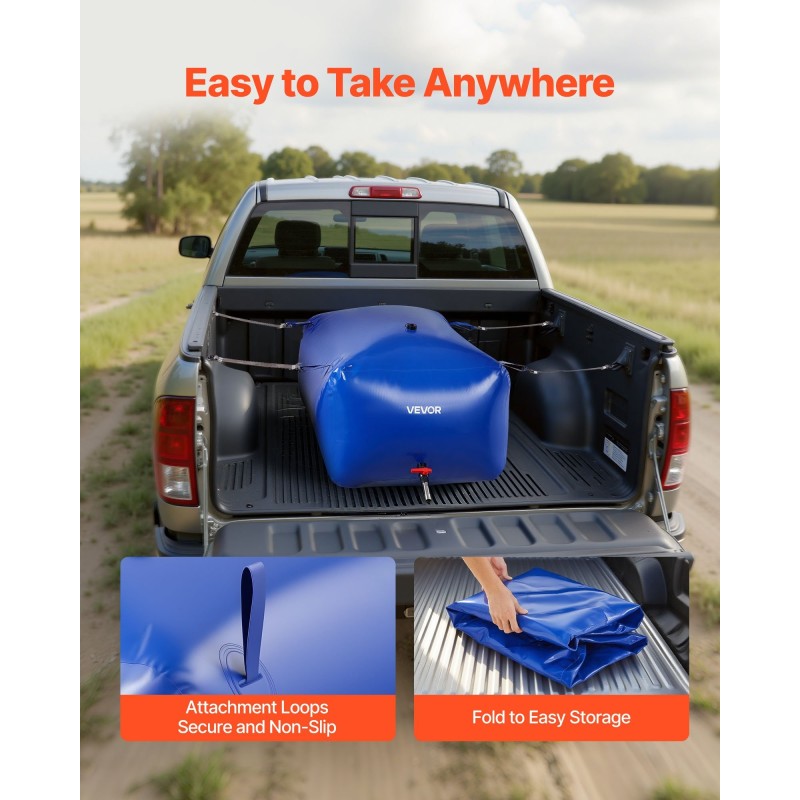 Säkkimallinen vesisäiliö 400 l PVC 1000D taittuva vuototiivis ruostumattomilla liittimillä