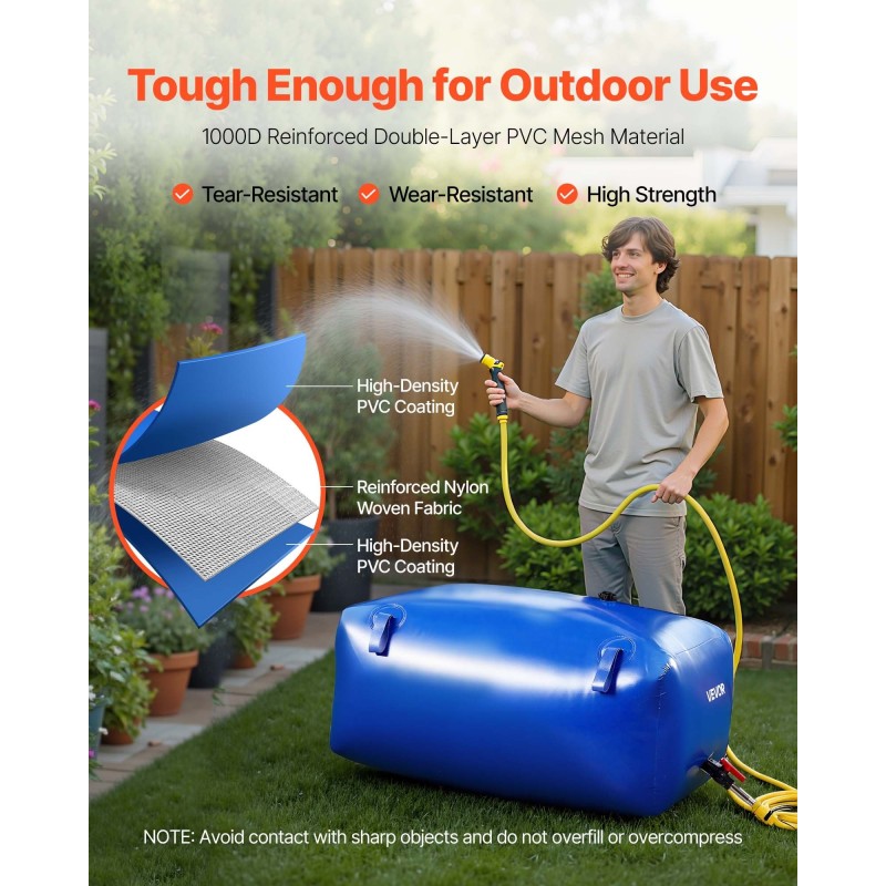 Taitettava PVC vesipussi 240 l sininen asuntoautoille ja ulkokäyttöön