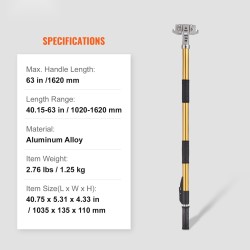 Tasoituslaatikon varsi alumiiniseos 1020–1618 millimetriä 5-osainen säätö liukumaton kahva 360 asteen liike