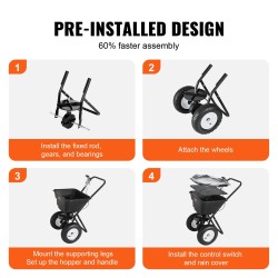 Työnnettävä sirottelija 25,5 litran säiliöllä hiiliteräsrunko 12 tuumaiset kumipyörät 25 säätöasetusta