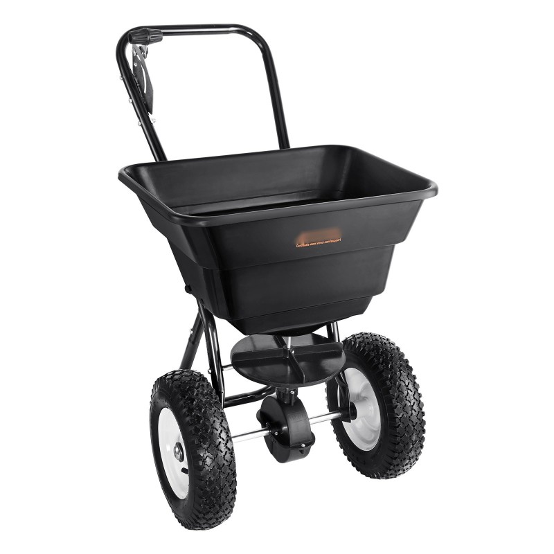Työnnettävä sirottelija 25,5 litran säiliöllä hiiliteräsrunko 12 tuumaiset kumipyörät 25 säätöasetusta