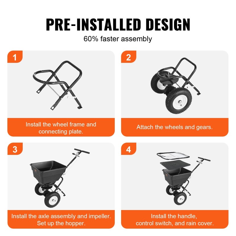 Työnnettävä levitin hiiliteräsrunko 56 l säiliö 45,4 kg kantavuus 30,5 cm pyörillä