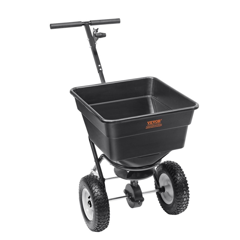Työnnettävä levitin hiiliteräsrunko 56 l säiliö 45,4 kg kantavuus 30,5 cm pyörillä