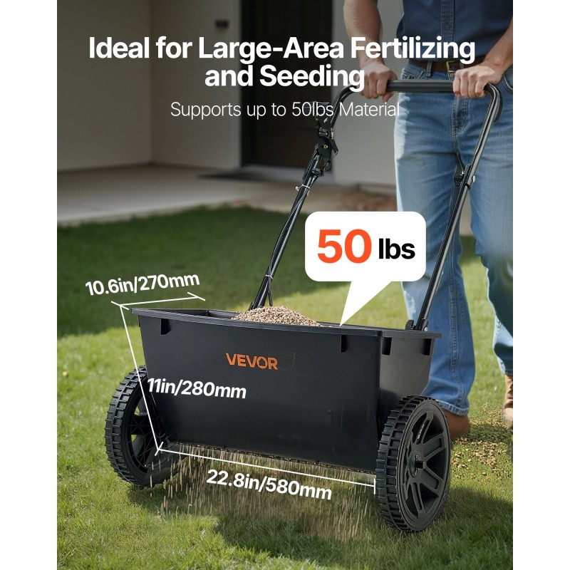 Pudotuslevitin 22,6 kg 460 mm levitysleveys 10 tuuman ilmakumirenkaat siemenille lannoitteille