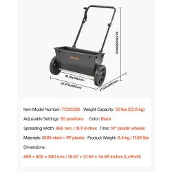 Pudotuslevitin 22,6 kg 460 mm levitysleveys 10 tuuman ilmakumirenkaat siemenille lannoitteille