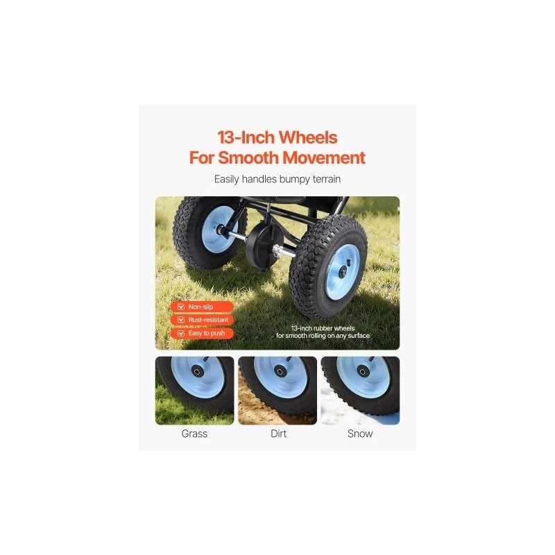 Työntömallinen sirottelija 45 kg kantavuus 0–3 metrin levitysleveys 13 tuumaiset ilmakumirenkaat