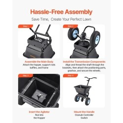 Työntömallinen sirottelija 45 kg kantavuus 0–3 metrin levitysleveys 13 tuumaiset ilmakumirenkaat