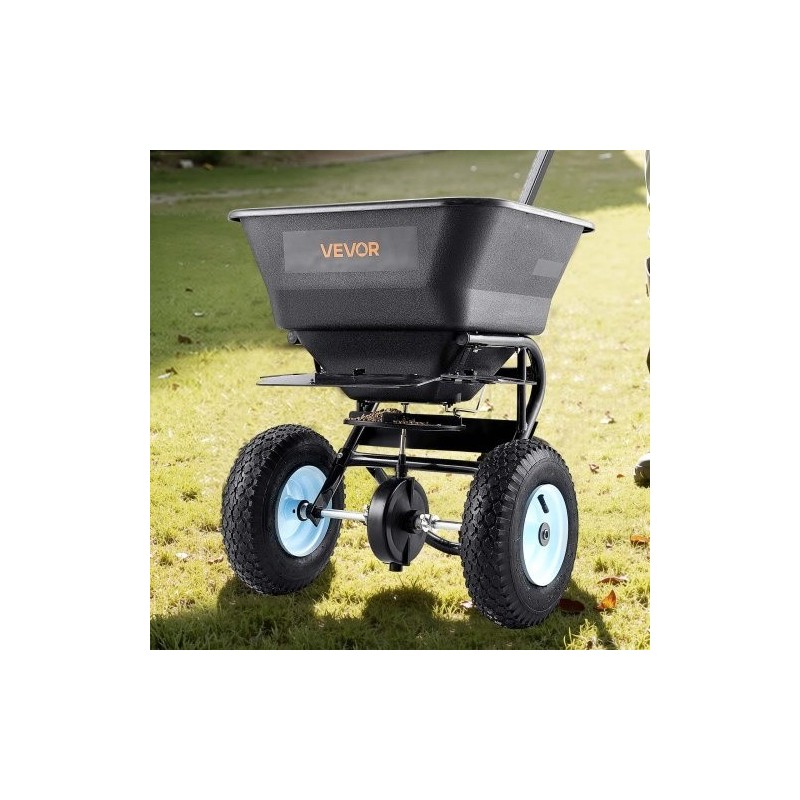 Työntömallinen sirottelija 45 kg kantavuus 0–3 metrin levitysleveys 13 tuumaiset ilmakumirenkaat