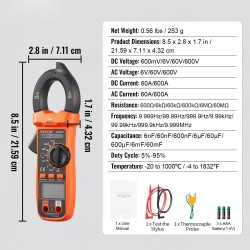 Digitaalinen pihdimittari todellisella tehollisarvolla 600A 6000 laskentaa kosketukseton jännitetunnistus