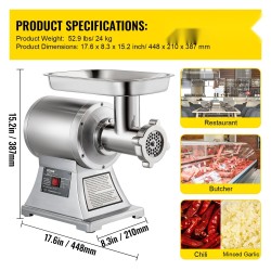 Sähköinen lihamylly ruostumaton teräs 1100 W 150 kg tunnissa kaksi reikäterää