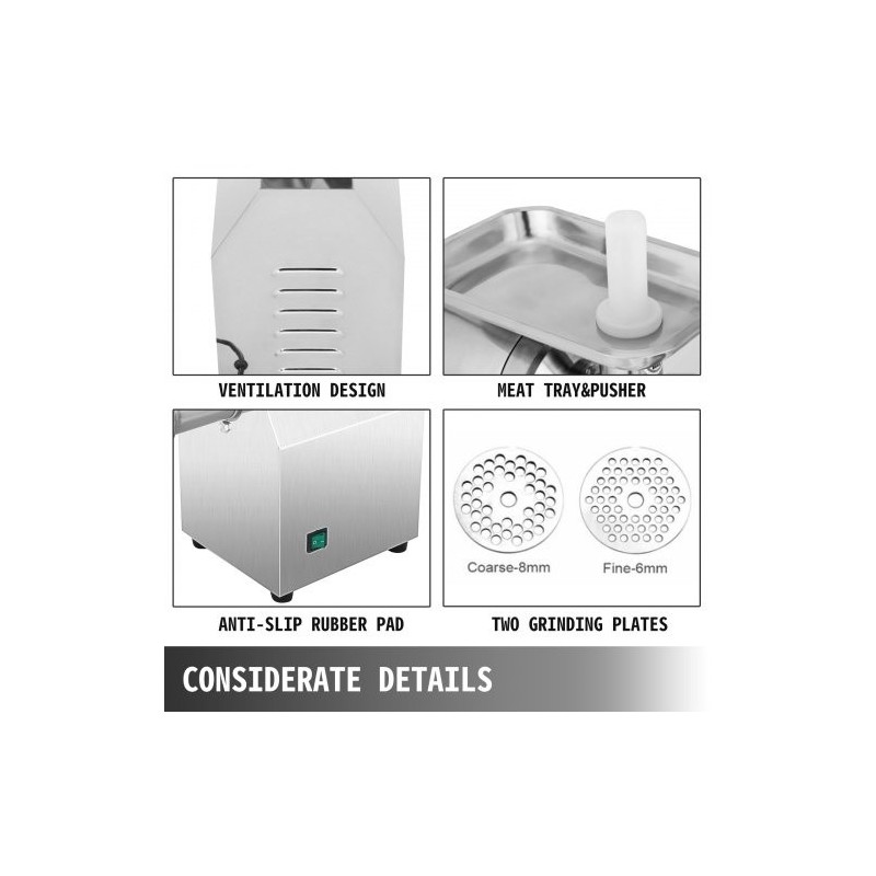 Lihamylly sähköinen 850W ruostumaton teräs galvanoitu hiiliteräsrunko 122 kg tunnissa ammattikäyttöön