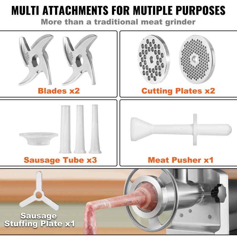 Sähkökäyttöinen lihamylly 1100W 450 kg/tunnissa hiiliteräsrunko 304-ruostumattomat teräsosat makkaran täyttövarustus