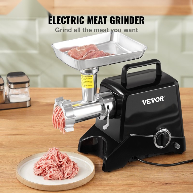 Sähköinen lihamylly valualumiinirunko 575 wattia 190 kilogrammaa tunnissa 2 terää 3 jauhatuslevyä