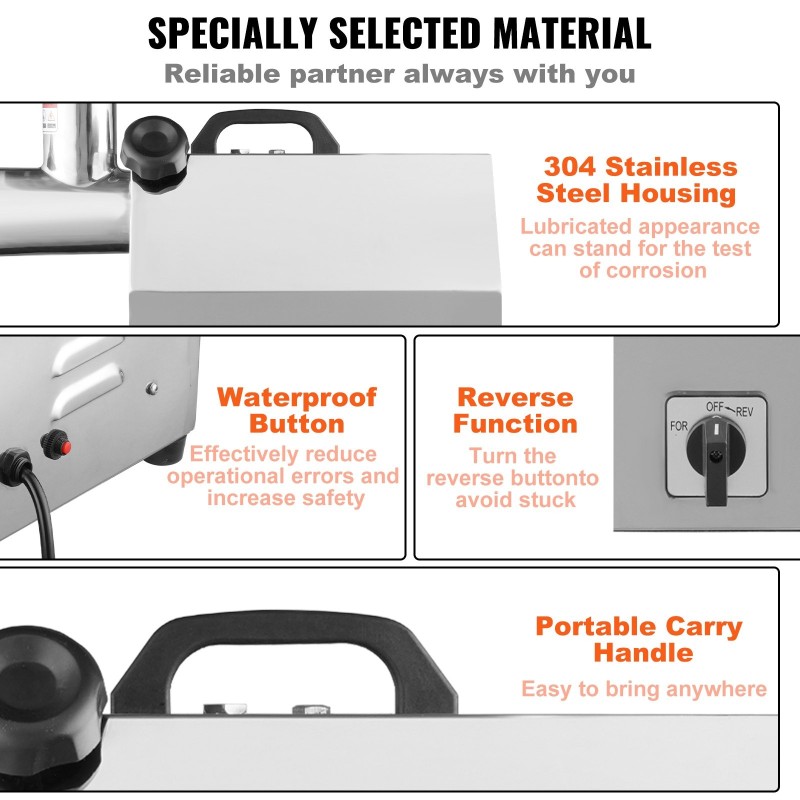 Sähköinen lihamylly 304-ruostumatonta terästä 650W 3,8 kg/min 3 jauhatuslevyä