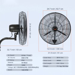 Sumutustuuletin 74,9 cm vedenkestävä täysmetallinen runko 3 nopeutta varastoihin ja kasvihuoneisiin