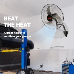 Seinäasennettava oskilloiva metallituuletin 49 senttimetrin lavalla kolmella nopeudella