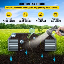 Korotettu kasvatuslaatikko sinkitty teräs avopohjallinen 203 x 102 x 48 cm