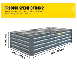 Korotettu kasvatuslaatikko sinkitty teräs avopohjallinen 203 x 102 x 48 cm