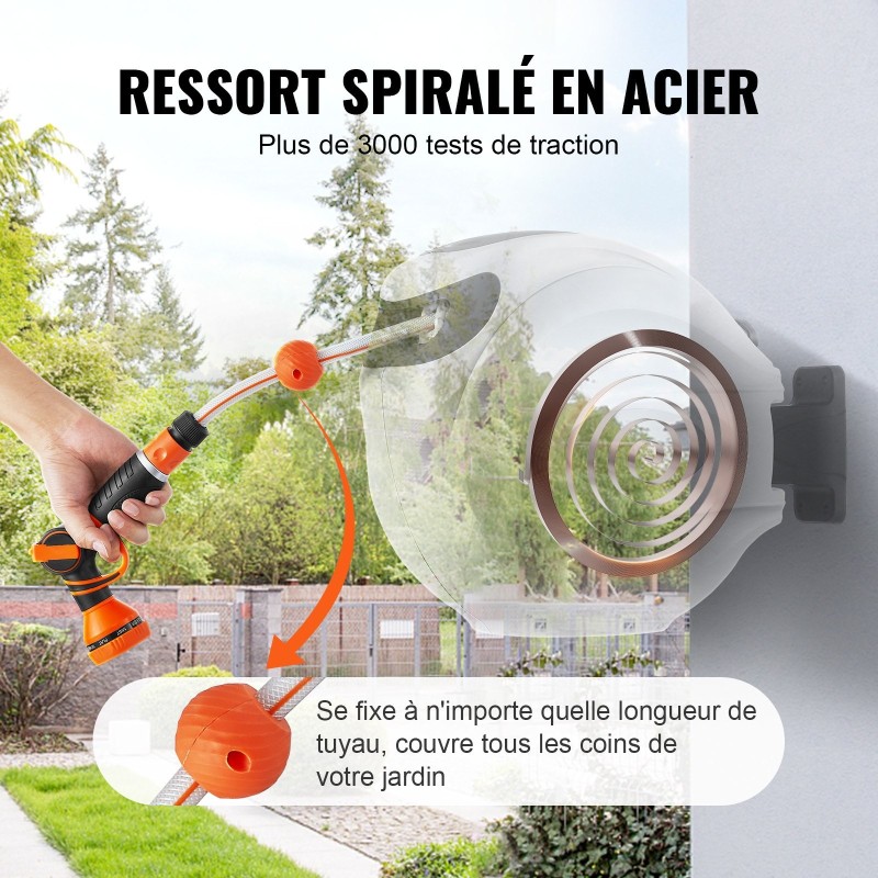 Seinään asennettava sisäänkelautuva letkukela 25 m 12 mm 180 asteen kääntyvällä kiinnikkeellä