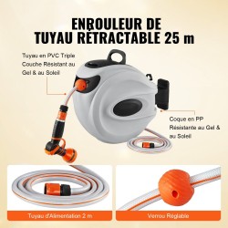 Seinään asennettava sisäänkelautuva letkukela 25 m 12 mm 180 asteen kääntyvällä kiinnikkeellä