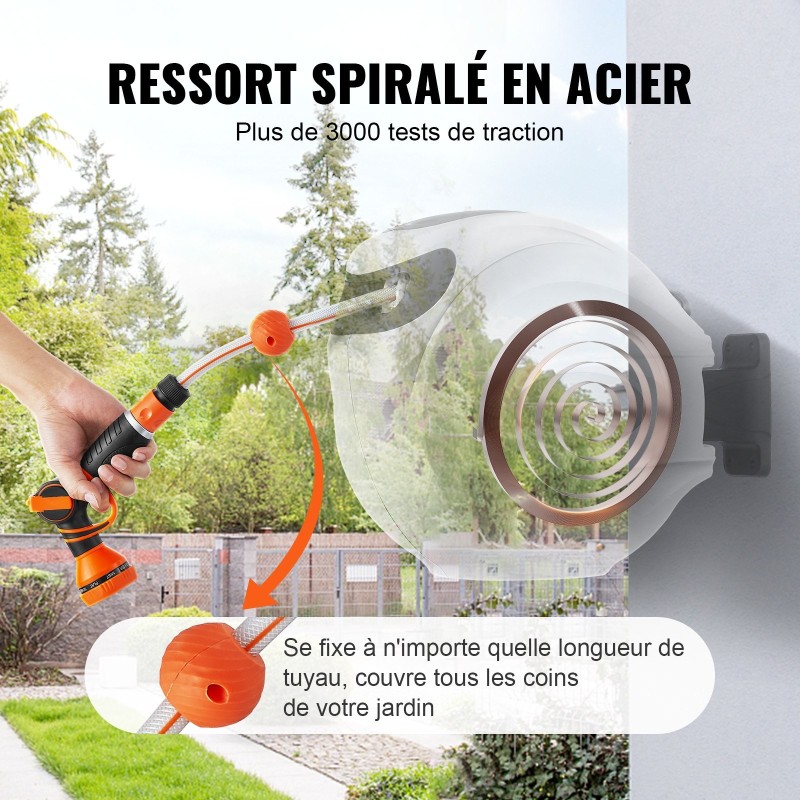 Seinään kiinnitettävä sisäänkelautuva puutarhaletkukela 35 m 12 mm 180 asteen kääntyvä