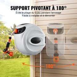 Seinään kiinnitettävä sisäänkelautuva puutarhaletkukela 35 m 12 mm 180 asteen kääntyvä