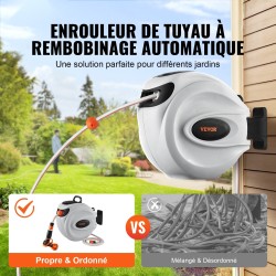 Seinään kiinnitettävä sisäänkelautuva letkukela 20 m 12 mm lukittava 180 asteen