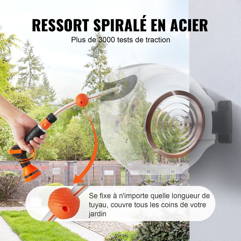 Seinään kiinnitettävä sisäänkelautuva letkukela 20 m 12 mm lukittava 180 asteen