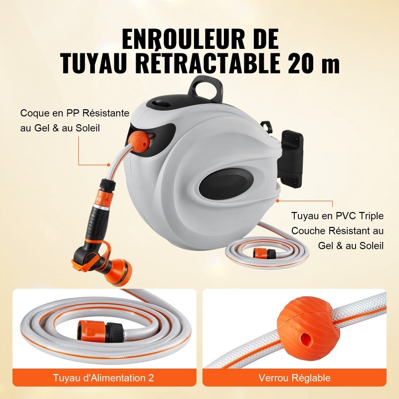 Seinään kiinnitettävä sisäänkelautuva letkukela 20 m 12 mm lukittava 180 asteen