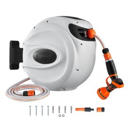 Seinään kiinnitettävä sisäänkelautuva letkukela 20 m 12 mm lukittava 180 asteen