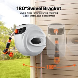 Seinäasennettava lukittava puutarhaletkukela kolmekymmentä metriä kaksitoista millimetriä automaattinen sisäänkelaus yhdeksän