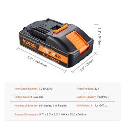 Litiumioniakku 20V 4.0Ah 40A monitasoinen suojaus työkaluille