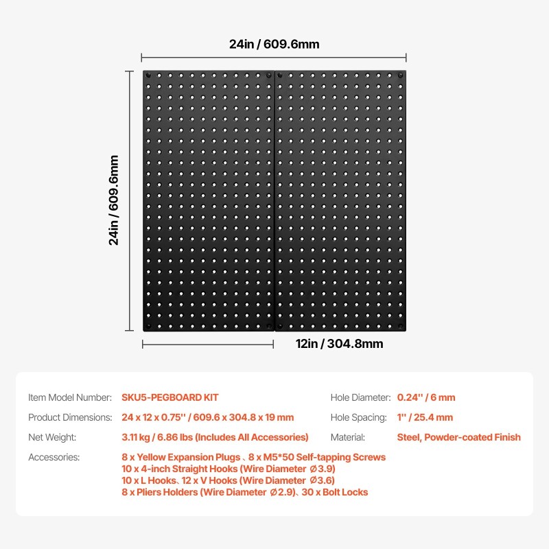 Metallinen reiällinen seinälevy 61 x 30,5 cm 2 levyä musta