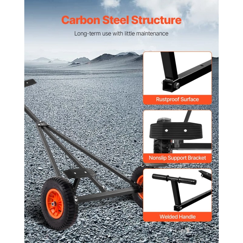 Veneen trailerisiirrin hiiliteräs 190 kg säädettävä aisa 15,7 tuuman ilmakumirenkaat