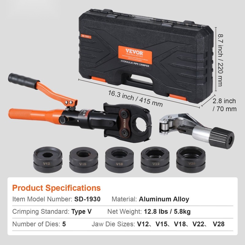 Hydraulinen putkien puristustyökalu alumiiniseos viisi leukaa eri putkikokoihin kupariputkille