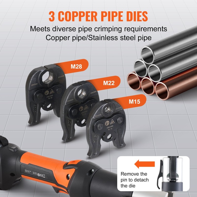 Akkukäyttöinen puristustyökalu putkille M15 M22 M28 leuat 2 kpl 18V akut kantolaukku
