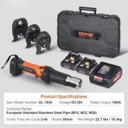 Akkukäyttöinen puristustyökalu putkille M15 M22 M28 leuat 2 kpl 18V akut kantolaukku