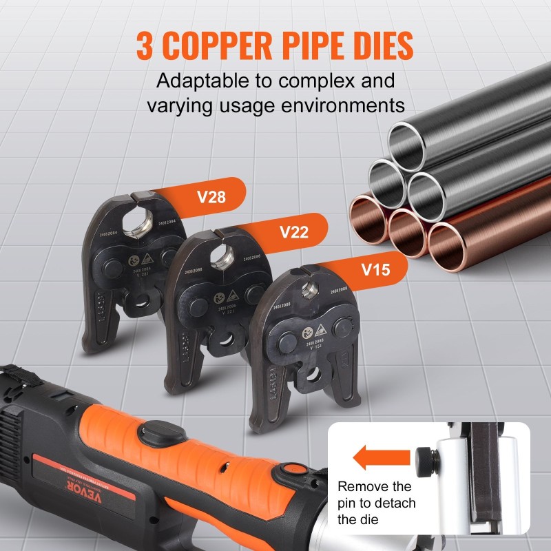 Johdoton sähköinen puristustyökalu kupari- ja ruostumattomille putkille 2x18V 4,0Ah puristusleuoilla