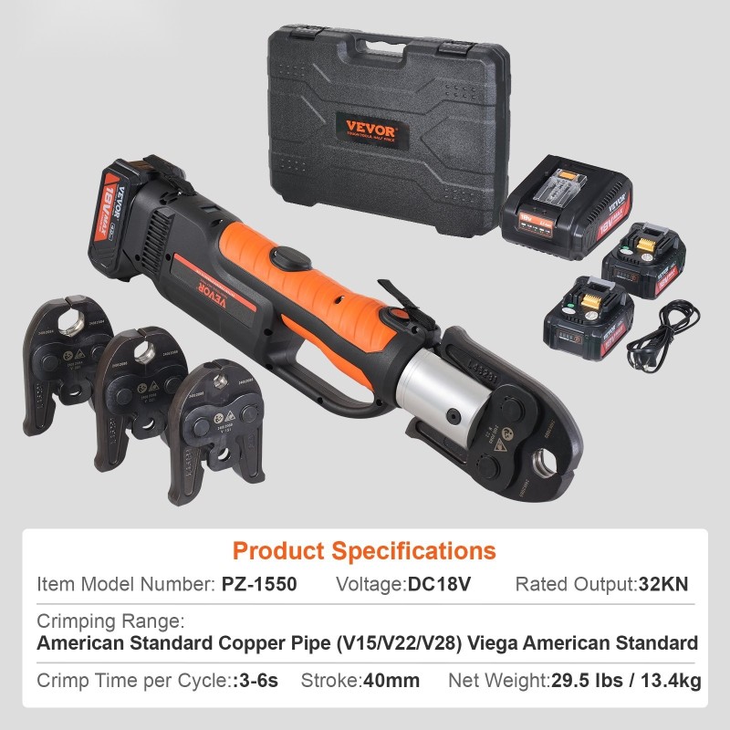 Johdoton sähköinen puristustyökalu kupari- ja ruostumattomille putkille 2x18V 4,0Ah puristusleuoilla