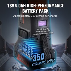 Akkukäyttöinen putkipuristin M15 M22 M28 leuoilla kahdella 18V 4.0Ah akulla