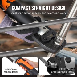 Akkukäyttöinen putkipuristin 18V kaksi 2Ah akkua kolmella puristusleualla