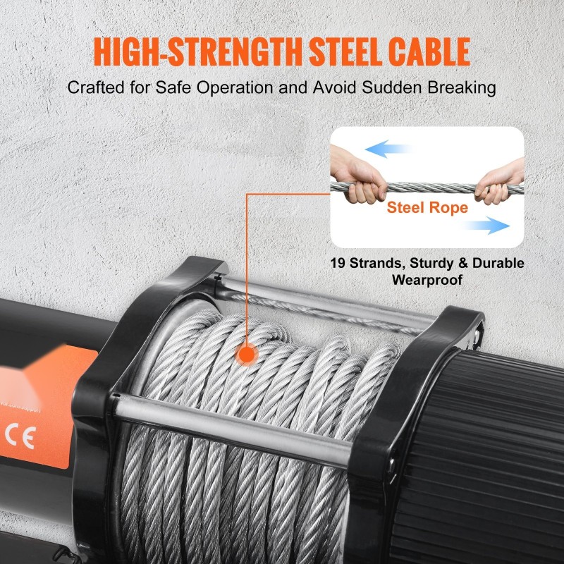 Sähkövinssi 12V 2041 kg vetokyky 19-säikeinen teräsvaijeri IP55 langaton ohjain